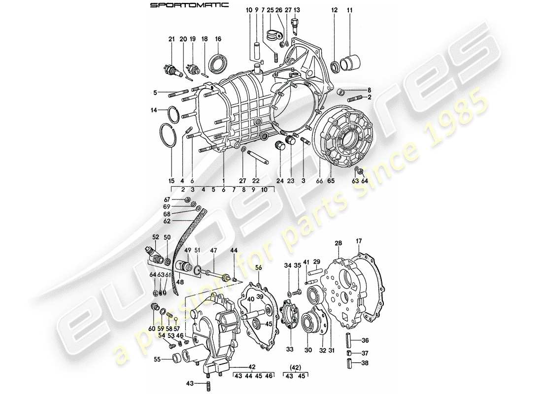porsche 1976 (911) transmission de remplacement - carter de transmission schéma des pièces
