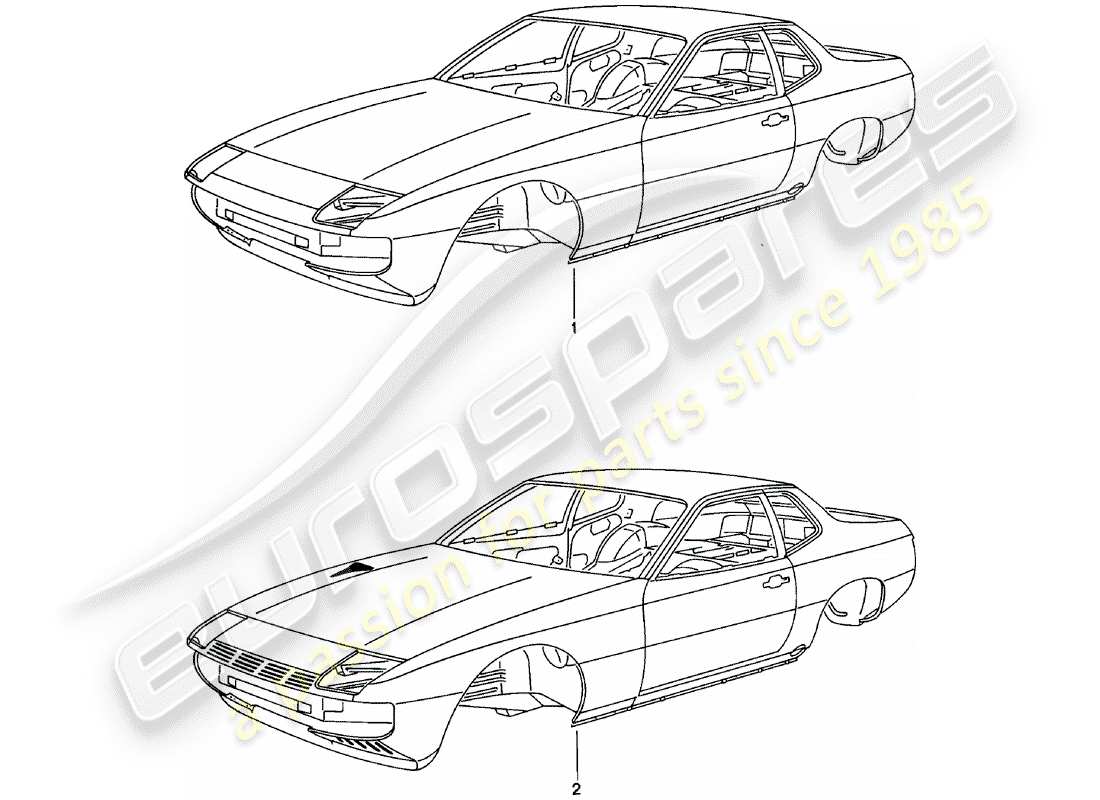 porsche 1982 (924) carrosserie - apprêtée - scellée - avec : - protection de sous-caisse - coques peut seulement - uniquement disponible à partir d'actuel - année modèle disponible schéma des pièces