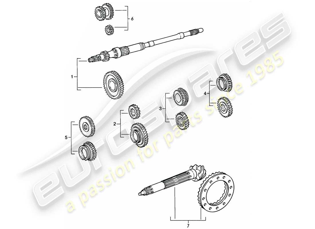 porsche 1986 (911) ensembles de roues d'engrenages - 5-speed schéma des pièces