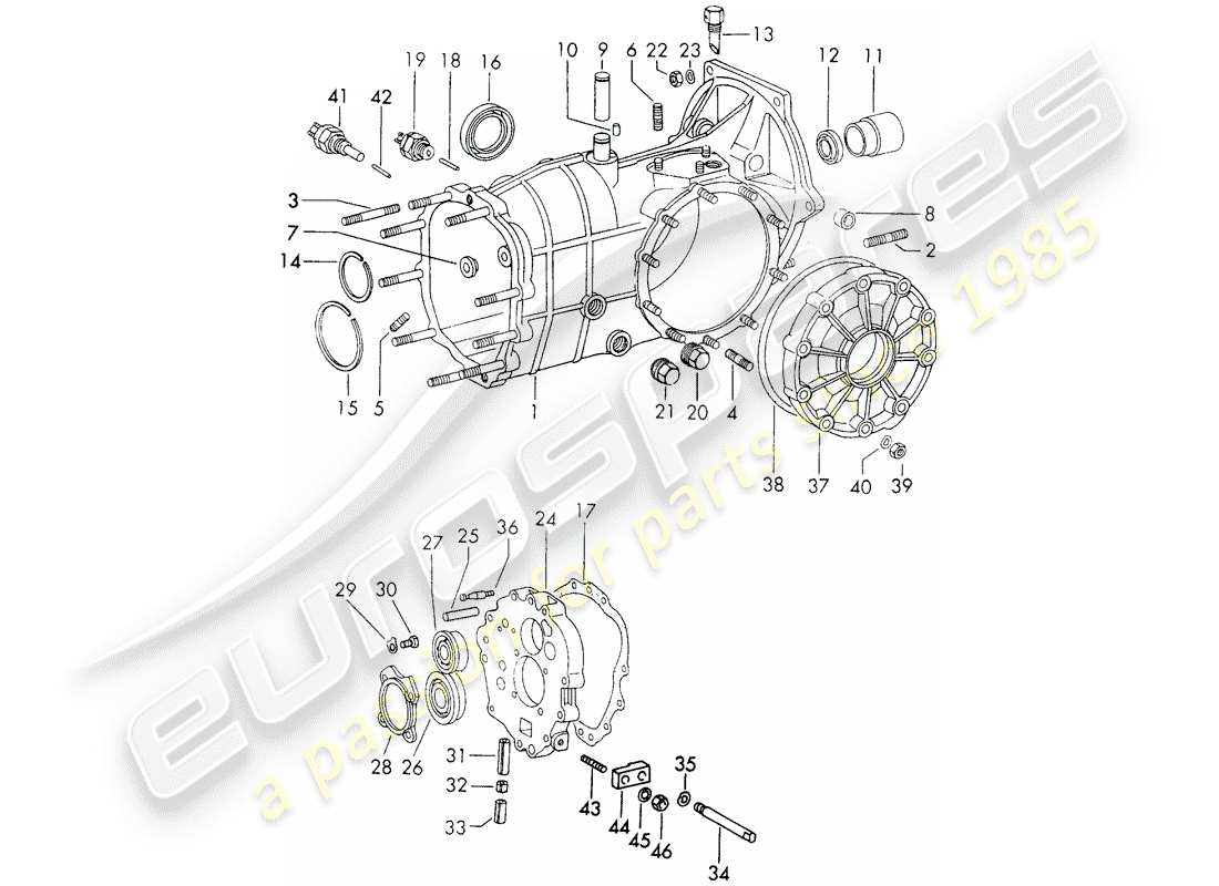 porsche 1971 (911) carter de transmission - sportomatic - typ 905/21 - d - mj 1972>> schéma des pièces
