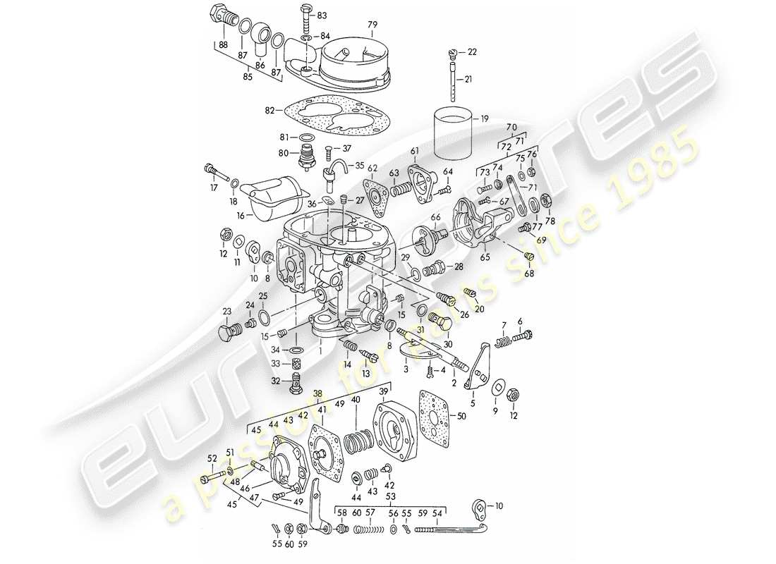 porsche 1954 (356/356a) pièces individuelles - pour - carburateur - solex 40 pbic - m >> 81 200 schéma des pièces
