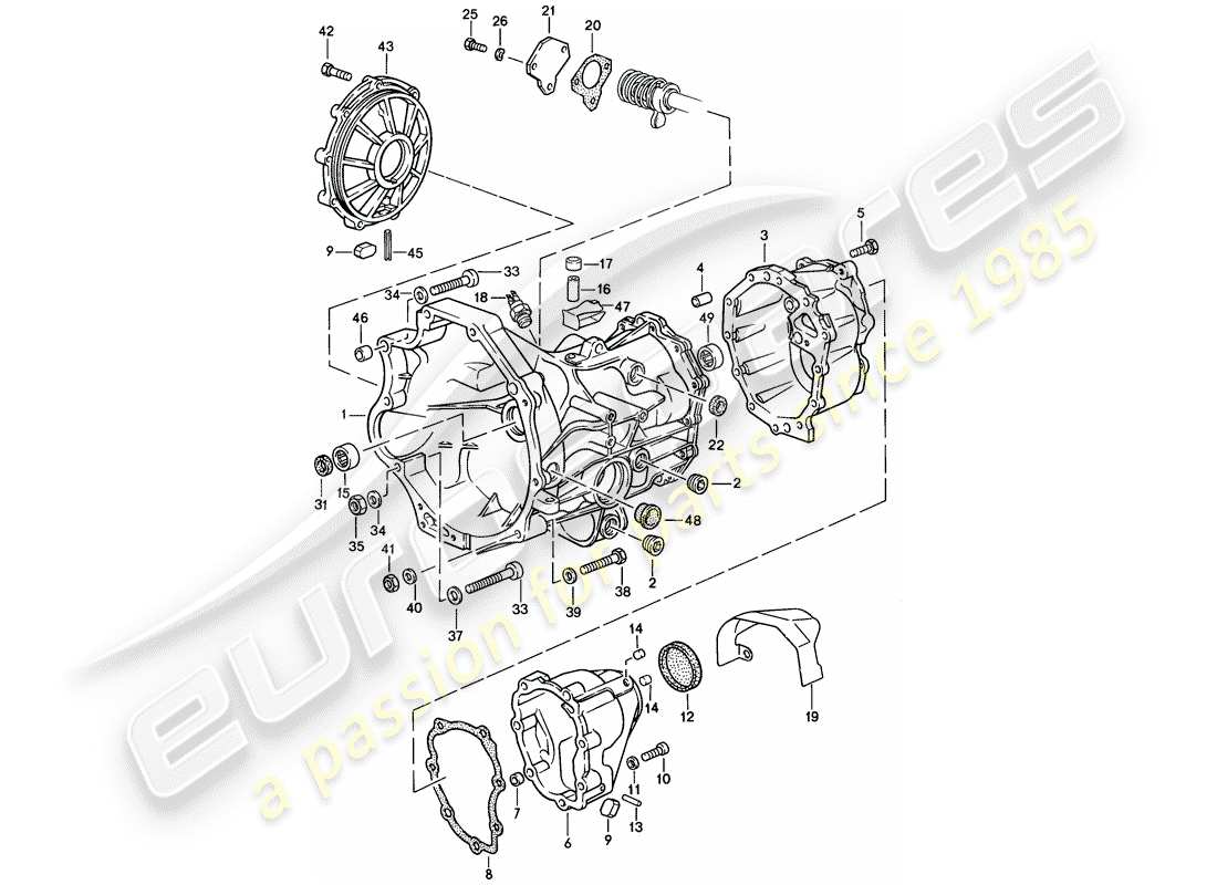 porsche 1987 (924s) transmission de remplacement - carter de transmission - boite de vitesses manuelle schéma des pièces