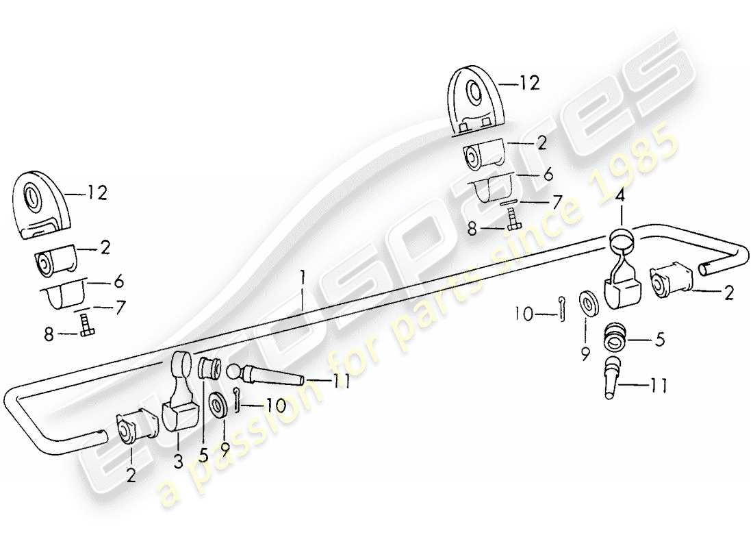 porsche 1971 (911) stabilisateur - essieu arrière schéma des pièces