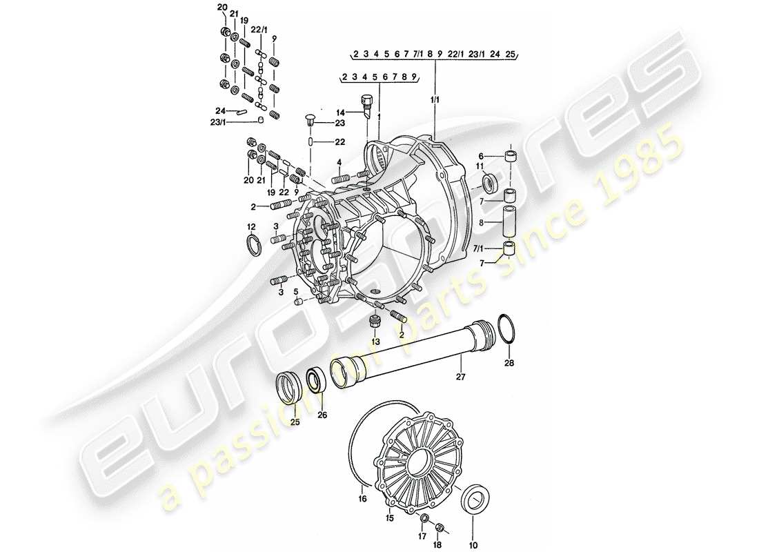 porsche 1976 (911) transmission de remplacement - carter de transmission schéma des pièces