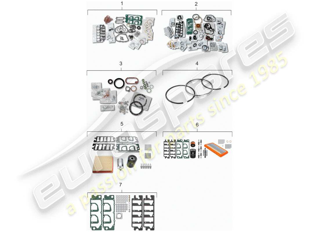 porsche 1986 (911) jeu de joints - kit de réparation - kit d'entretien schéma des pièces