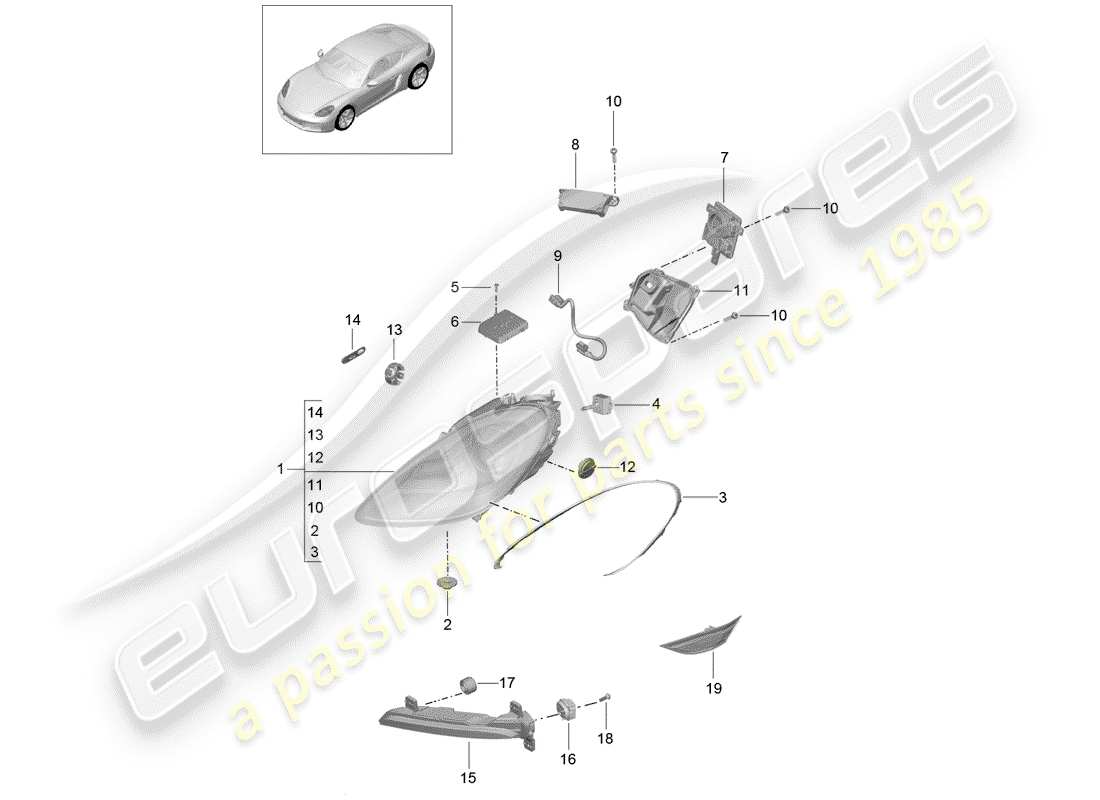 porsche 2020 (718 cayman) schéma des pièces des phares
