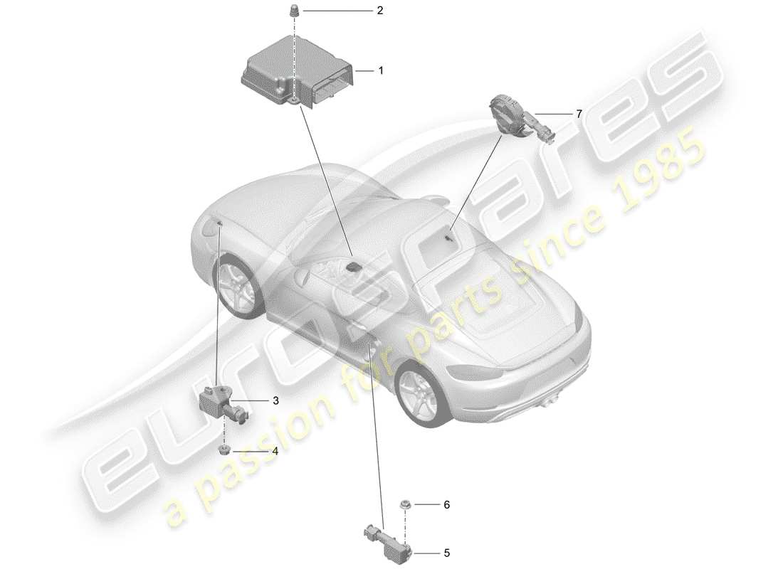 porsche 2020 (718 cayman) module de commande d'airbag schéma des pièces