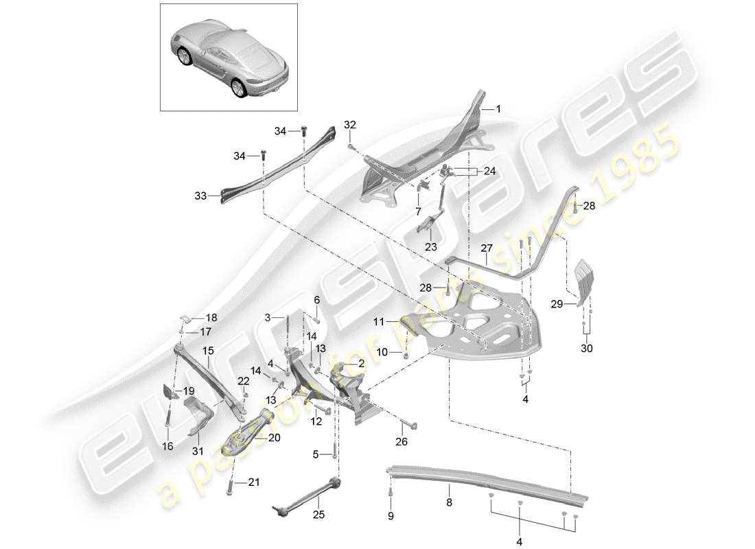 porsche 718 cayman (2020) essieu arrière schéma des pièces