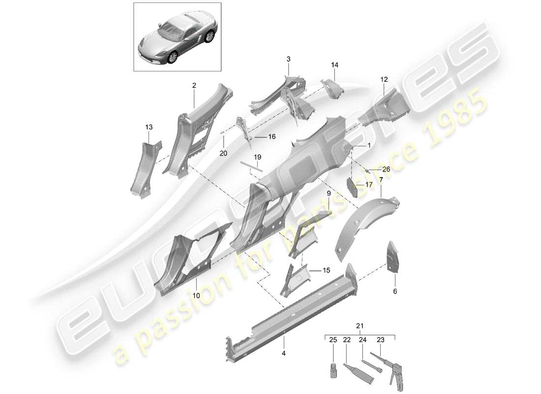 porsche 2020 (718 boxster) panneau latéral schéma des pièces