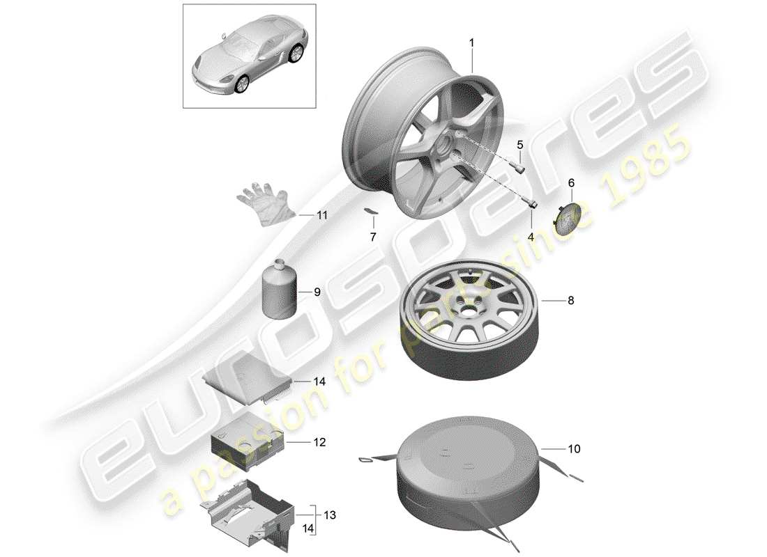 porsche 2020 (718 cayman) jante en alliage schéma des pièces