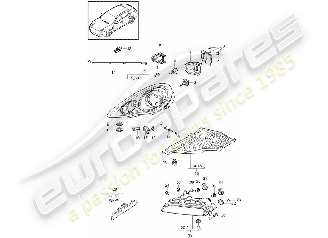 porsche 2010 (panamera 970) schéma des pièces des phares