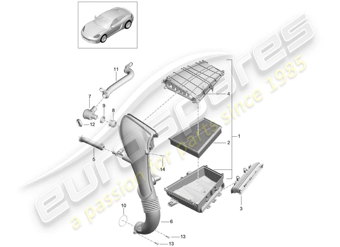 porsche 2017 (718 cayman) purificateur d'air schéma des pièces