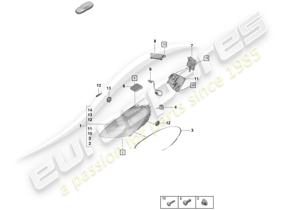 porsche 2019 (718 boxster spyder) lampe frontale schéma des pièces