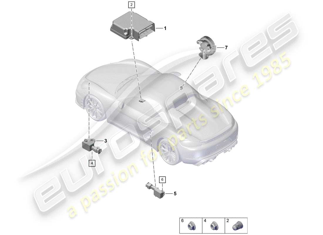 porsche boxster spyder (2019) module de commande d'airbag schéma des pièces