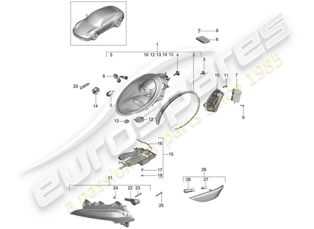 porsche 2013 (991-1) schéma des pièces des phares