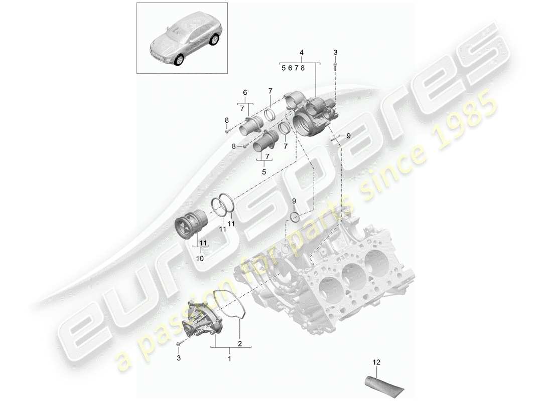 porsche 2018 (macan) pompe à eau schéma des pièces