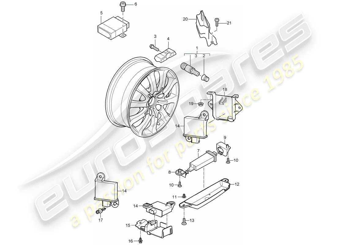 porsche 2010 (cayenne e1 9pa) système de contrôle de pression des pneus schéma des pièces