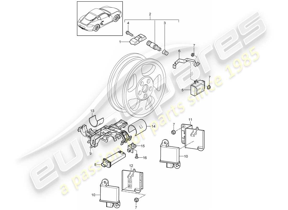 porsche 2012 (987 cayman) système de contrôle de la pression des pneus schéma des pièces