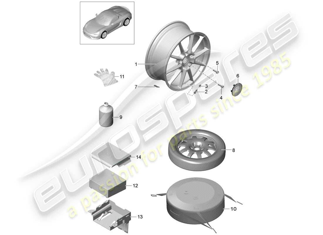 porsche 2016 (981 boxster spyder) roues schéma des pièces