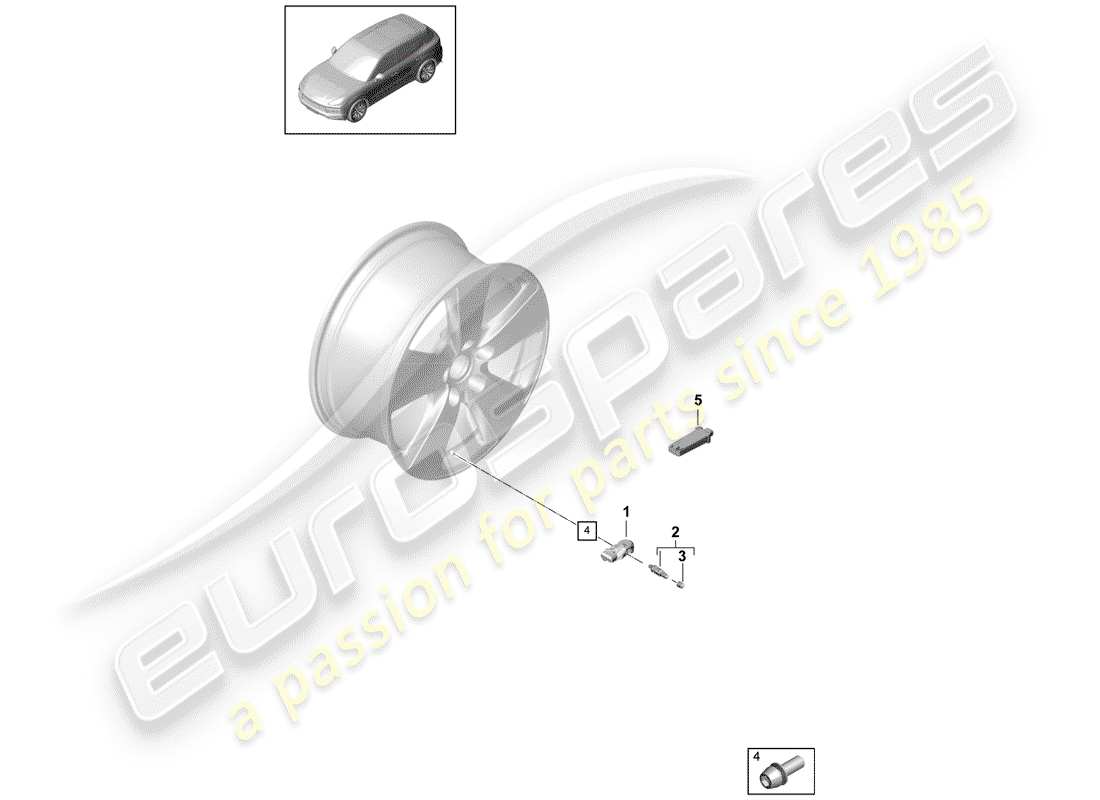 porsche 2020 (cayenne e3 9ya/9yb) système de contrôle de pression des pneus schéma des pièces