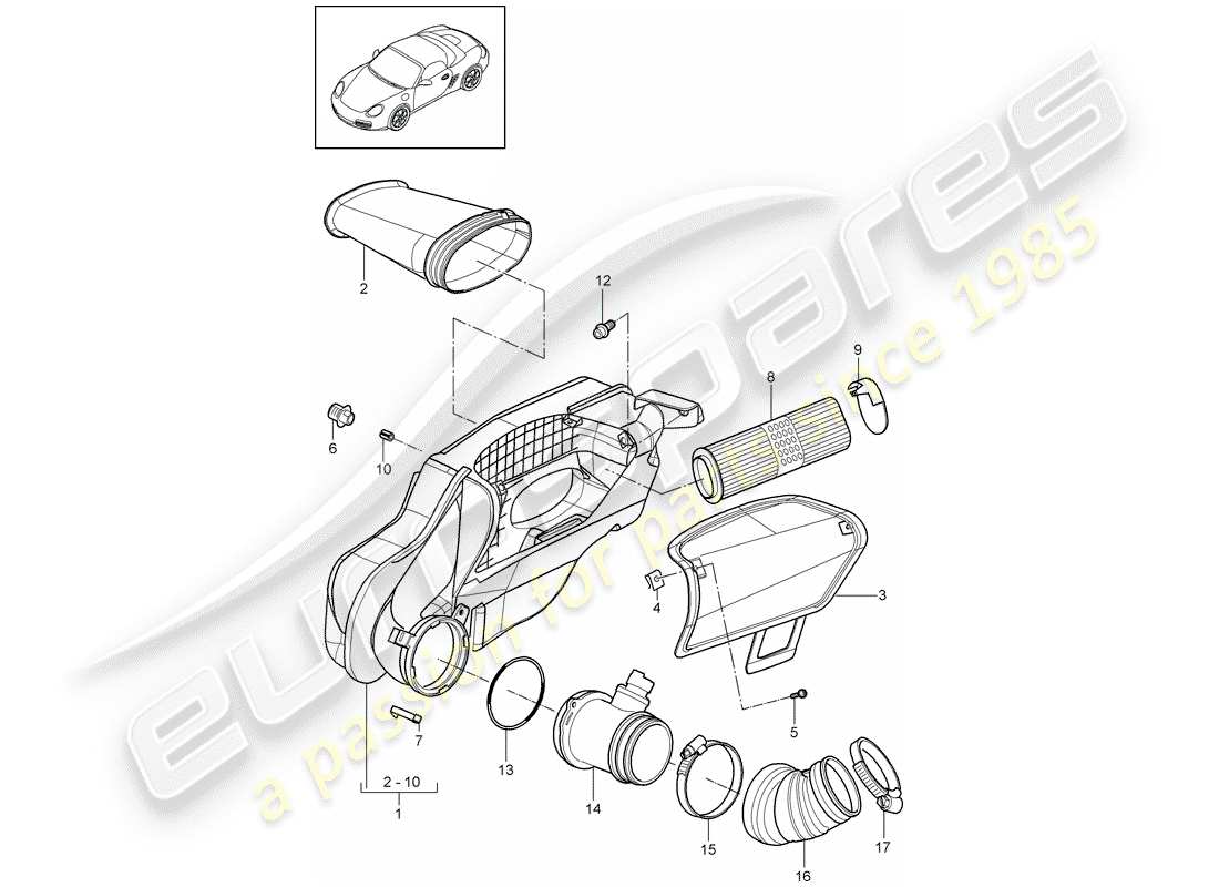 porsche 2012 (987 boxster) purificateur d'air schéma des pièces