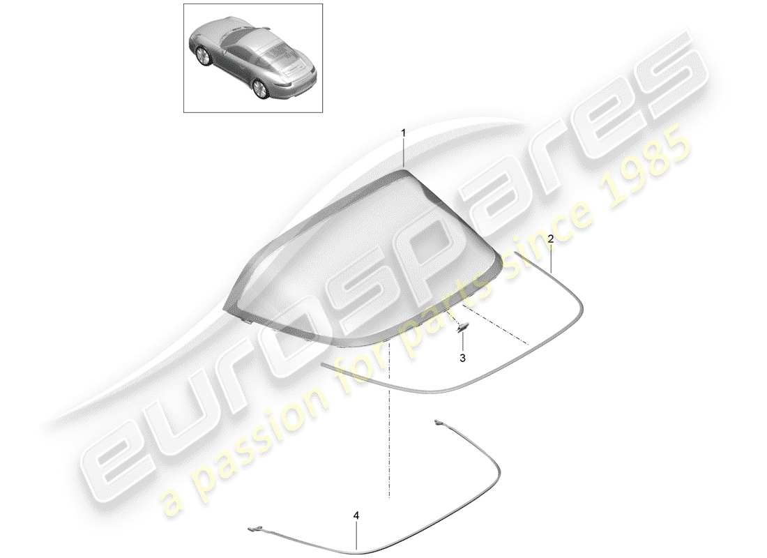 porsche 2013 (991-1) vitre de fenêtre arrière schéma des pièces