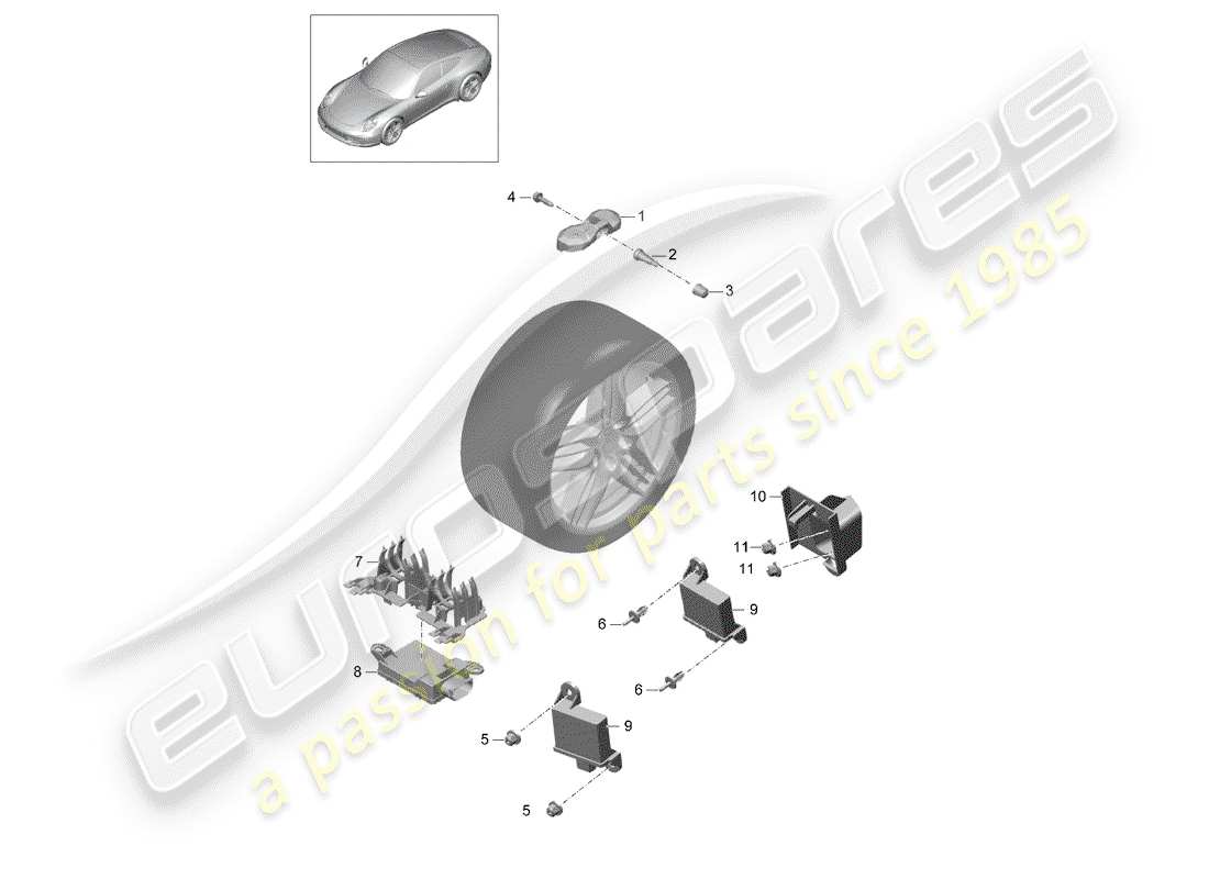 porsche 2015 (991-1) système de contrôle de la pression des pneus schéma des pièces