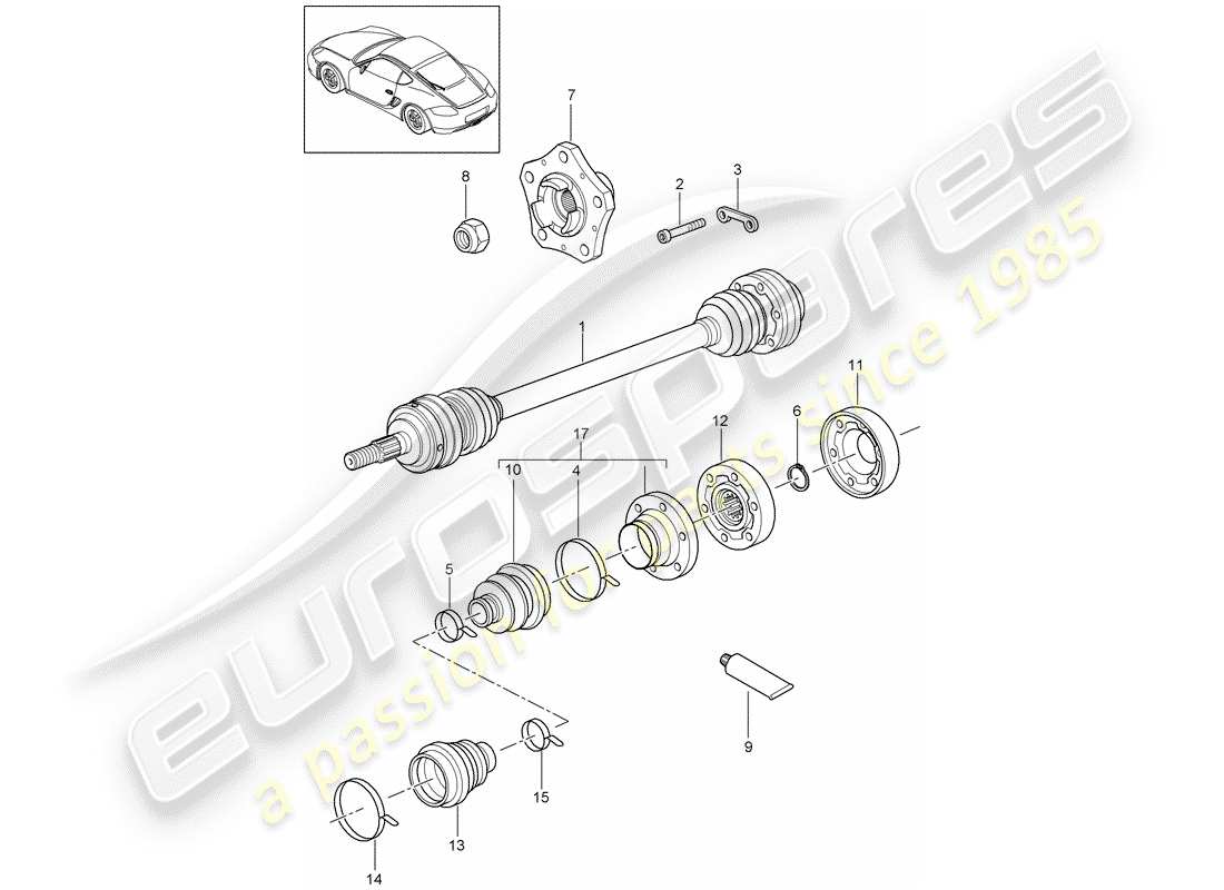 porsche 2012 (987 cayman) arbre de transmission schéma des pièces