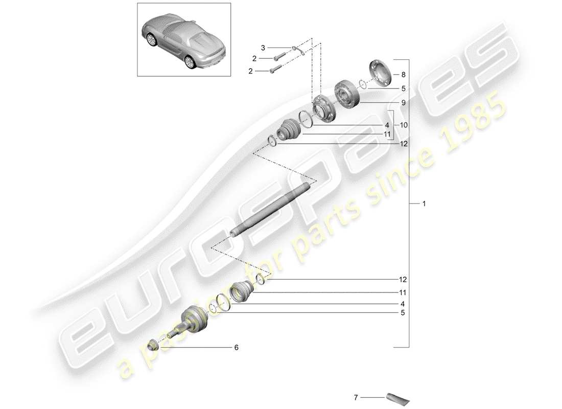 porsche 2016 (981 boxster spyder) arbre de transmission schéma des pièces
