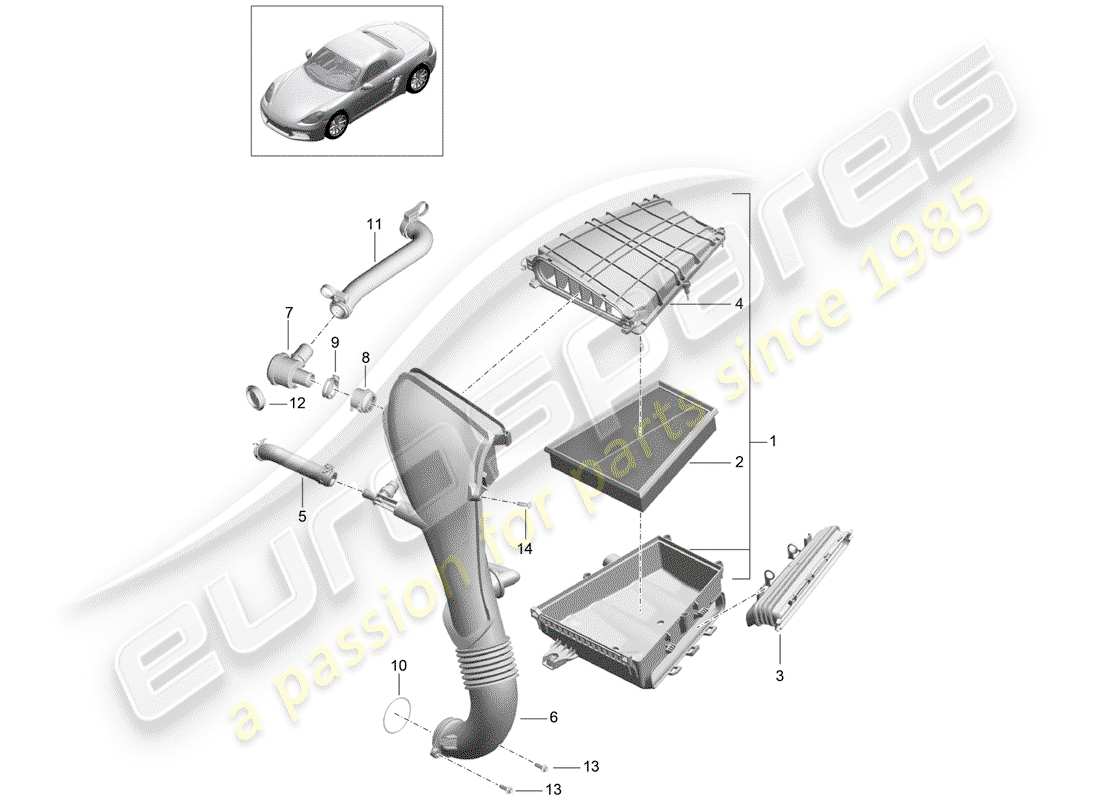 porsche 2020 (718 boxster) schéma des pièces du filtre à air