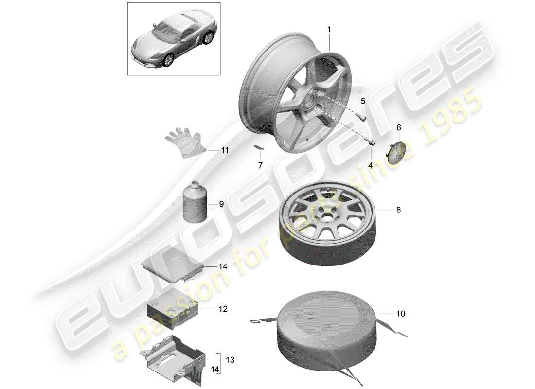 porsche 2020 (718 boxster) jante en alliage schéma des pièces