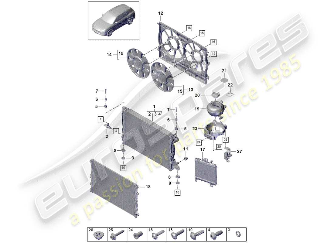 porsche 2020 (cayenne e3 9ya/9yb) refroidissement par eau schéma des pièces