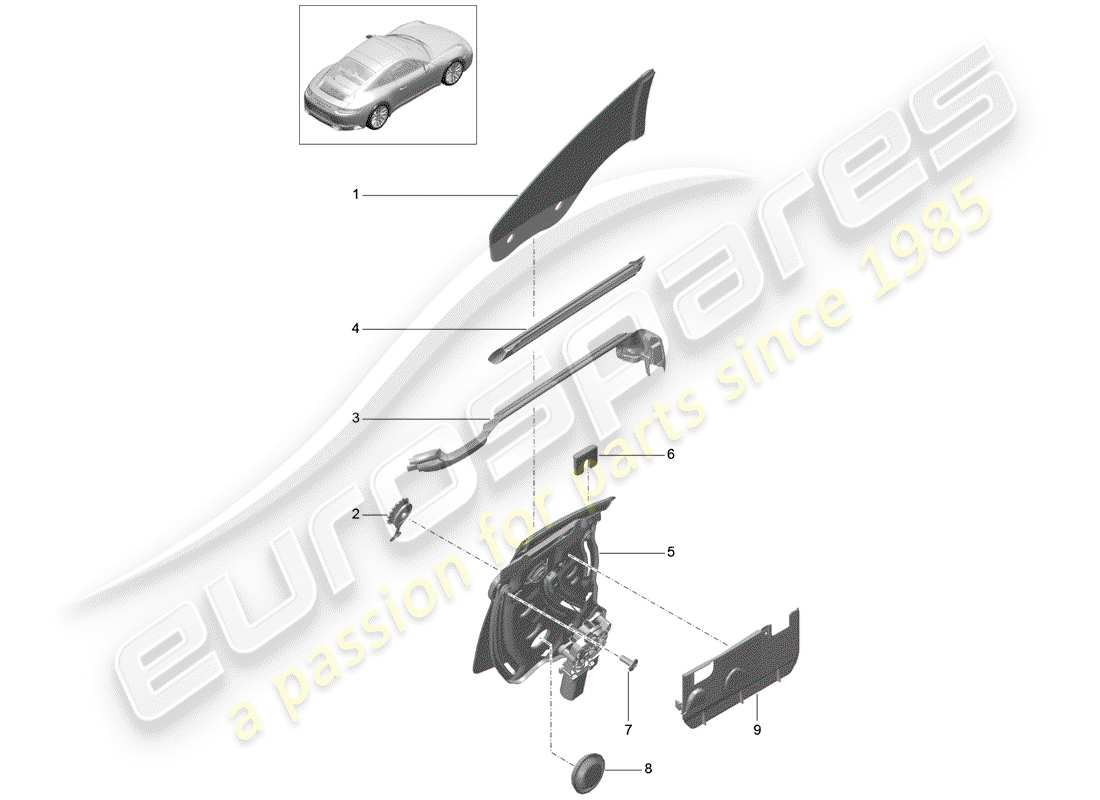 porsche 2017 (991-2) fenêtre latérale diagramme des pièces