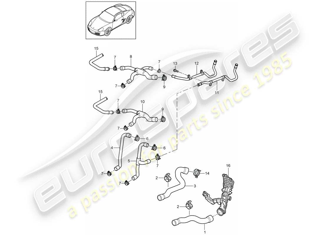 porsche 2007 (987 cayman) refroidissement par eau 1 schéma des pièces