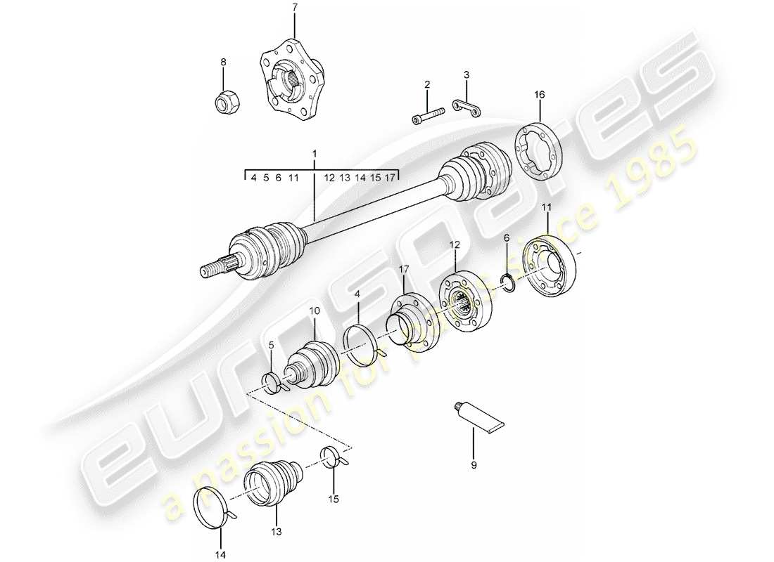 porsche 2001 (996 turbo / gt2) arbre de transmission - moyeu de roue schéma des pièces