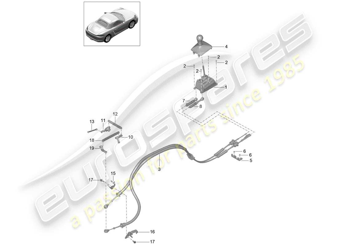 porsche 2020 (718 boxster) schéma des pièces du mécanisme de changement de vitesse