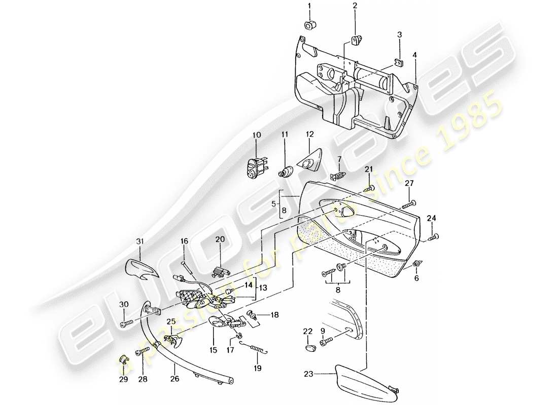 porsche 1997 (986 boxster) panneau de porte - accessoires schéma des pièces
