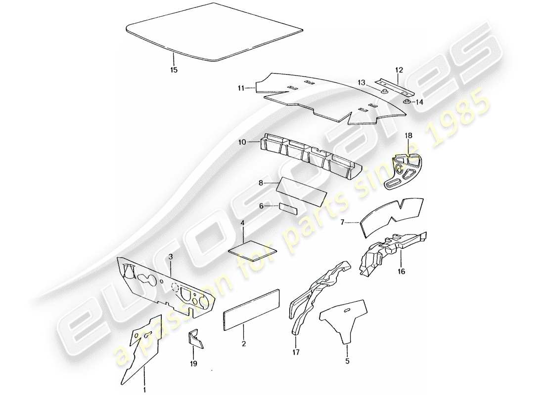 porsche 2001 (996 turbo / gt2) carrosserie - absorbeurs de bruit schéma des pièces