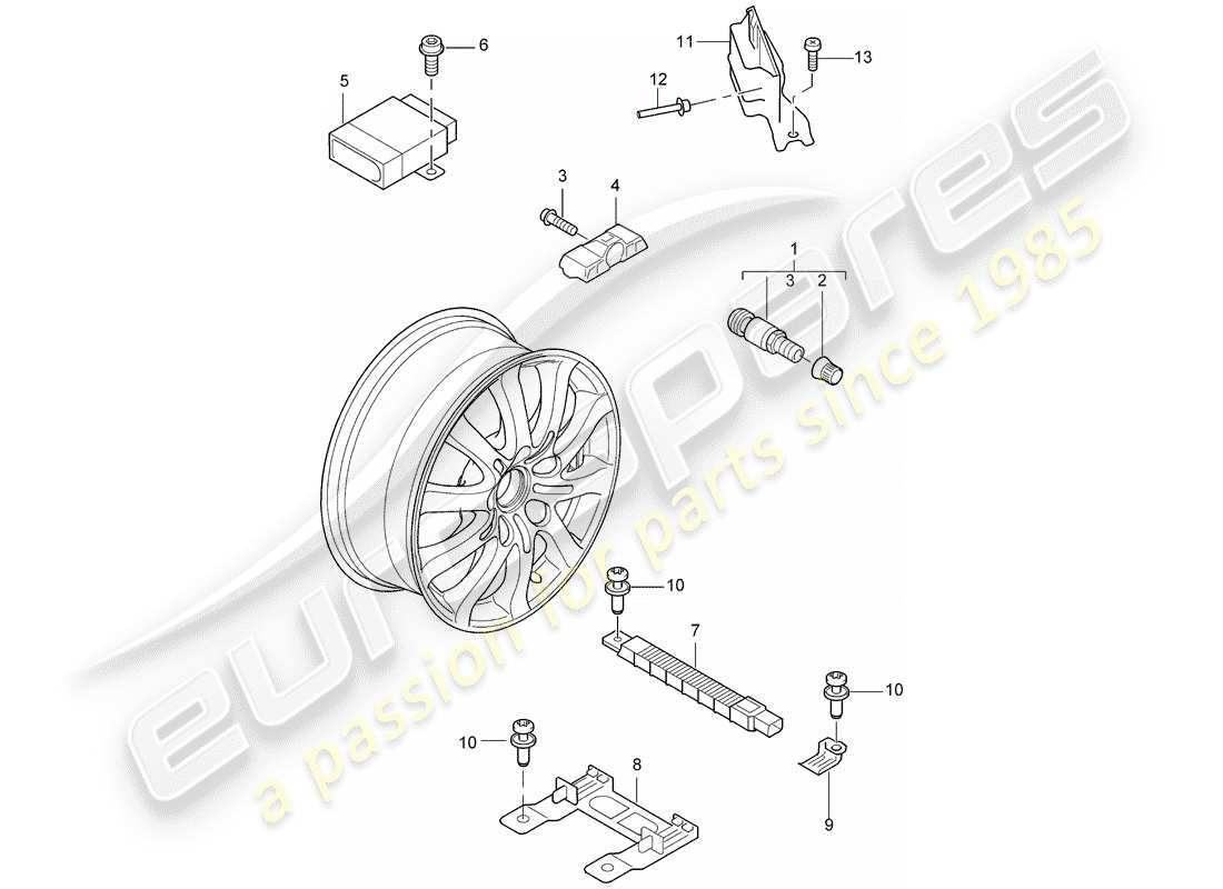 porsche 2006 (cayenne e1 9pa) système de contrôle de pression des pneus schéma des pièces