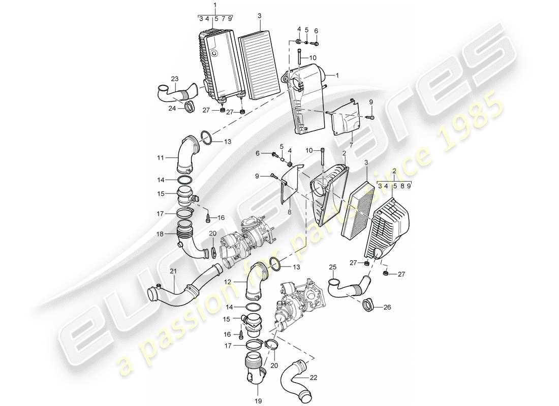 porsche 2006 (cayenne e1 9pa) filtre à air avec raccordement schéma des pièces