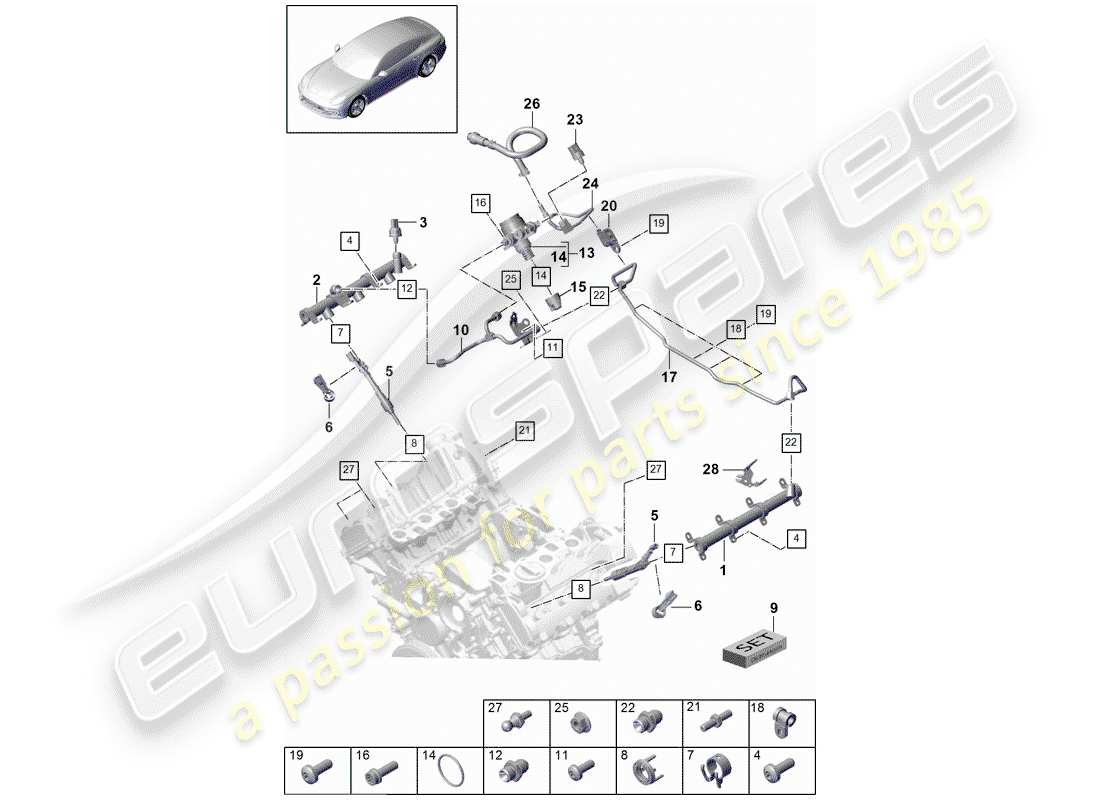 porsche 2019 (panamera 971-1) tuyau de récupération de carburant schéma des pièces