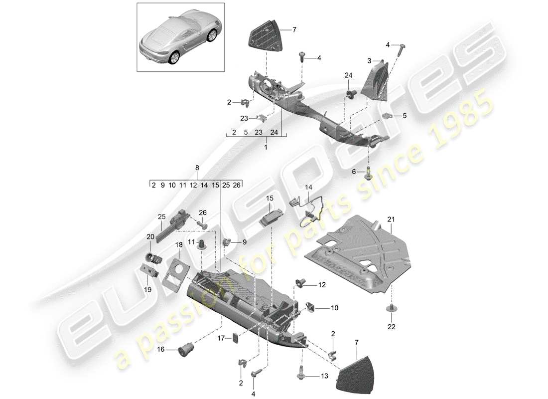 porsche 2020 (718 cayman) boite à gants schéma des pièces