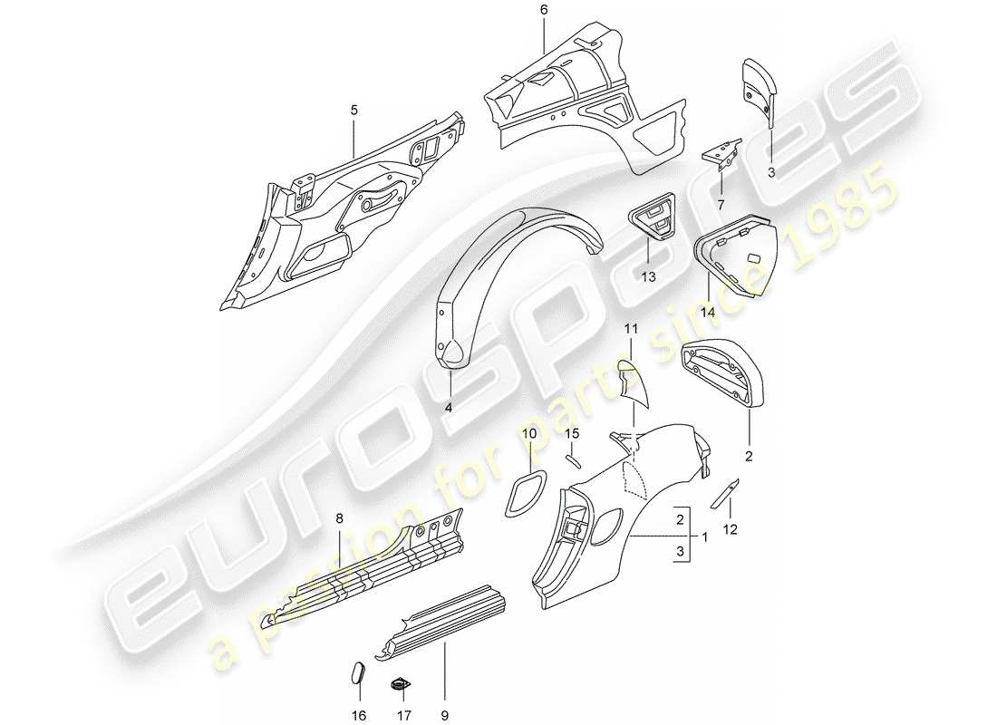 porsche 2000 (986 boxster) panneau latéral schéma des pièces