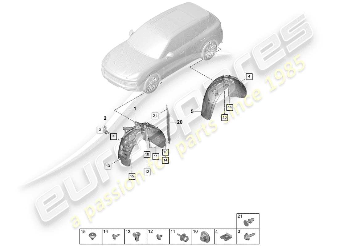 porsche 2020 (cayenne e3 9ya/9yb) garniture schéma des pièces