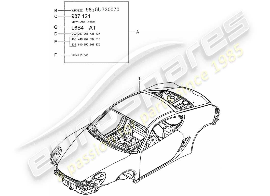 porsche 2007 (987 cayman) carrosserie diagramme de pièce