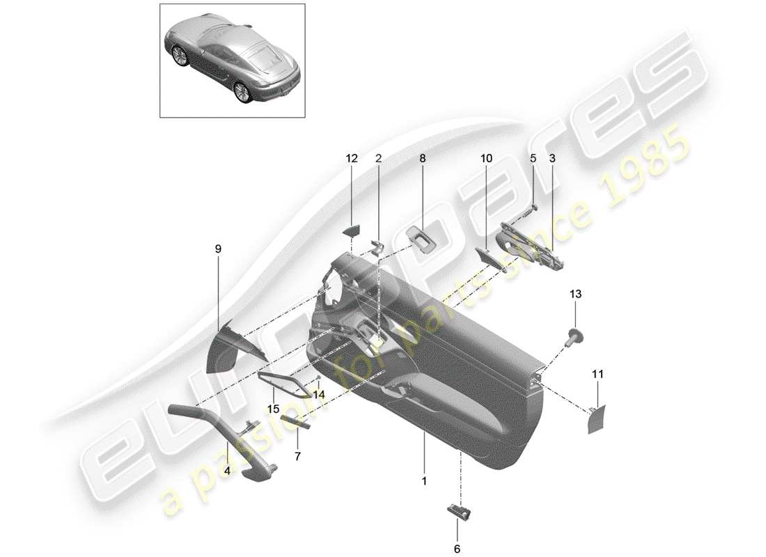 porsche 2014 (981 cayman) panneau de porte schéma des pièces