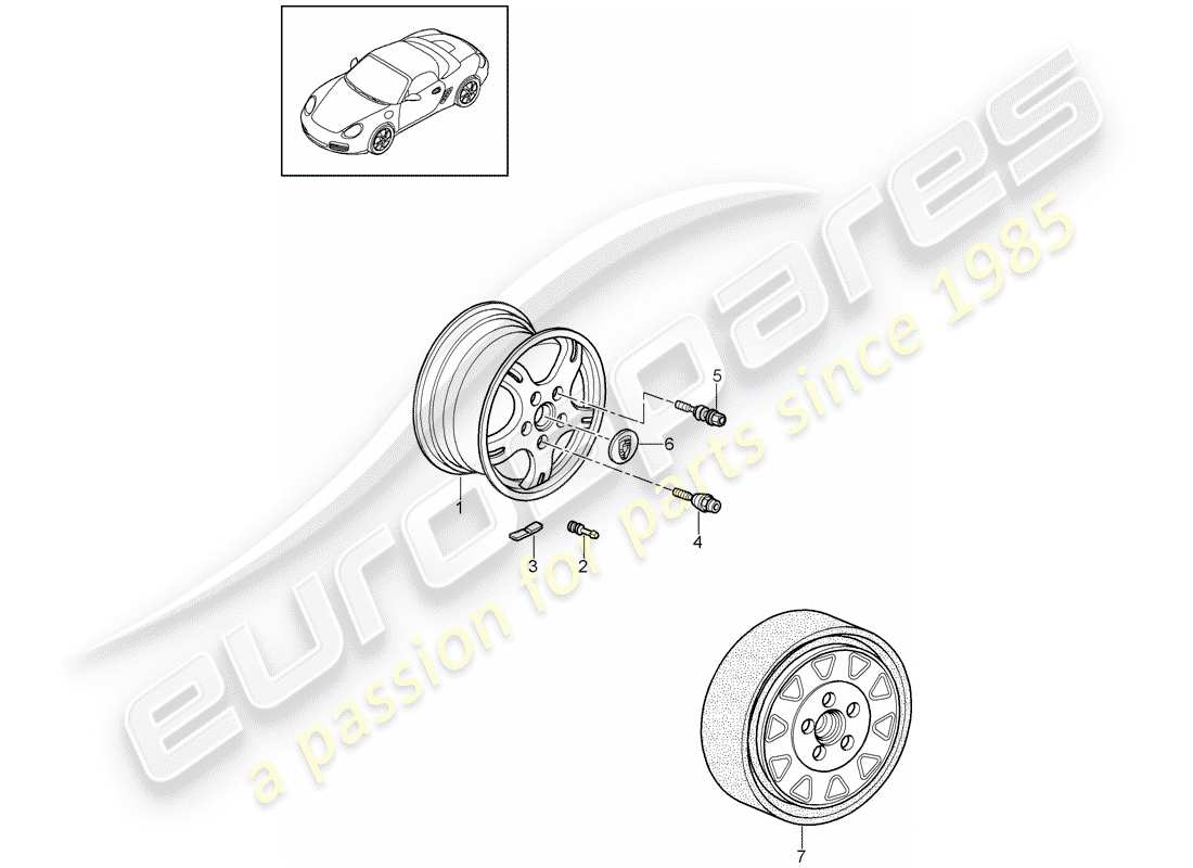 porsche 2011 (987 boxster) roues schéma des pièces
