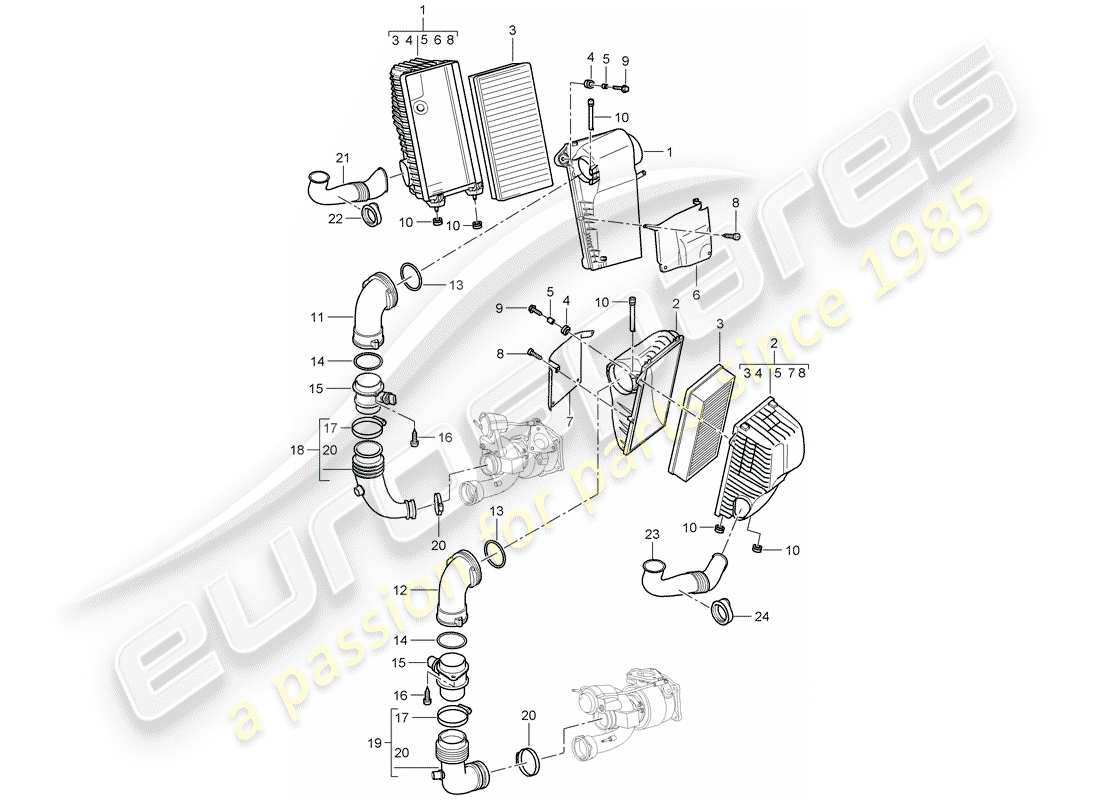 porsche 2008 (cayenne e1 9pa) système de filtre à air schéma des pièces