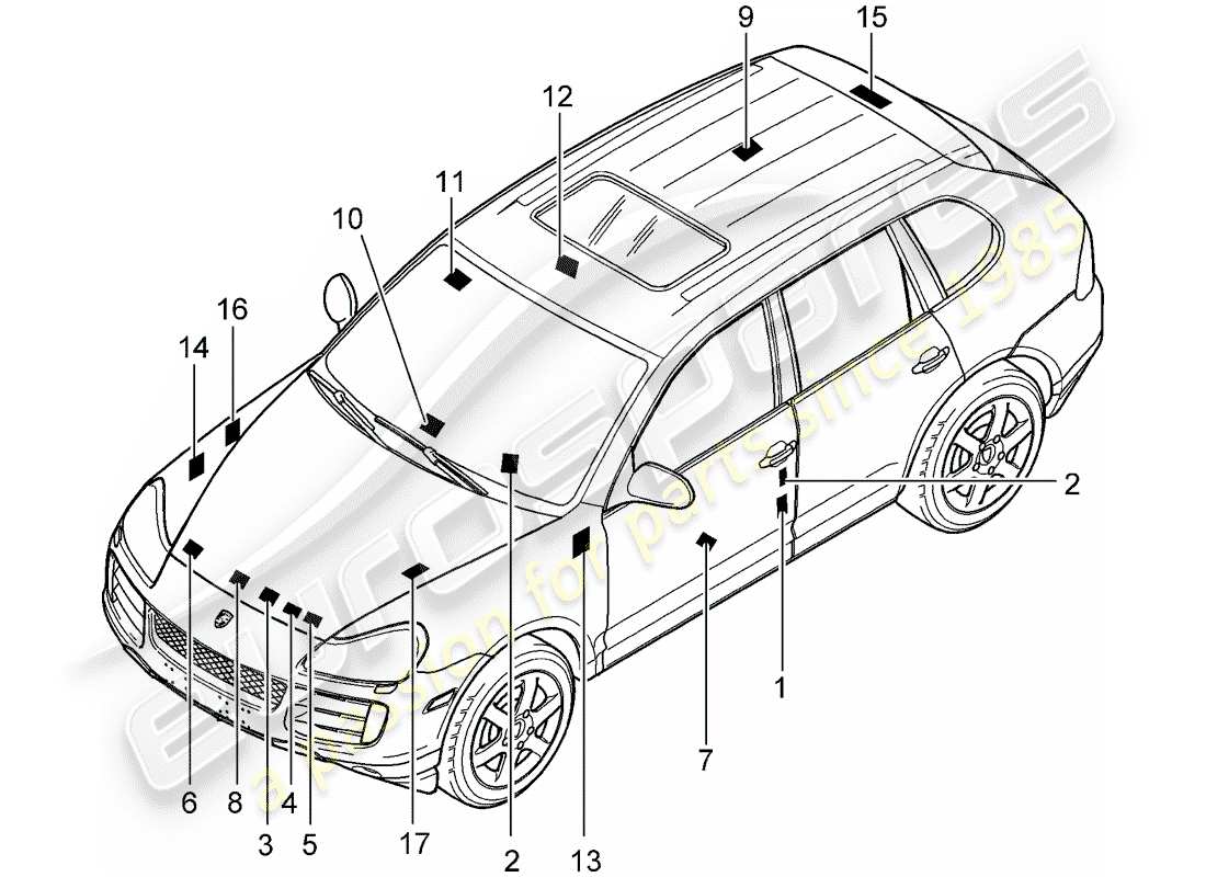 porsche 2008 (cayenne e1 9pa) signes/avis schéma des pièces
