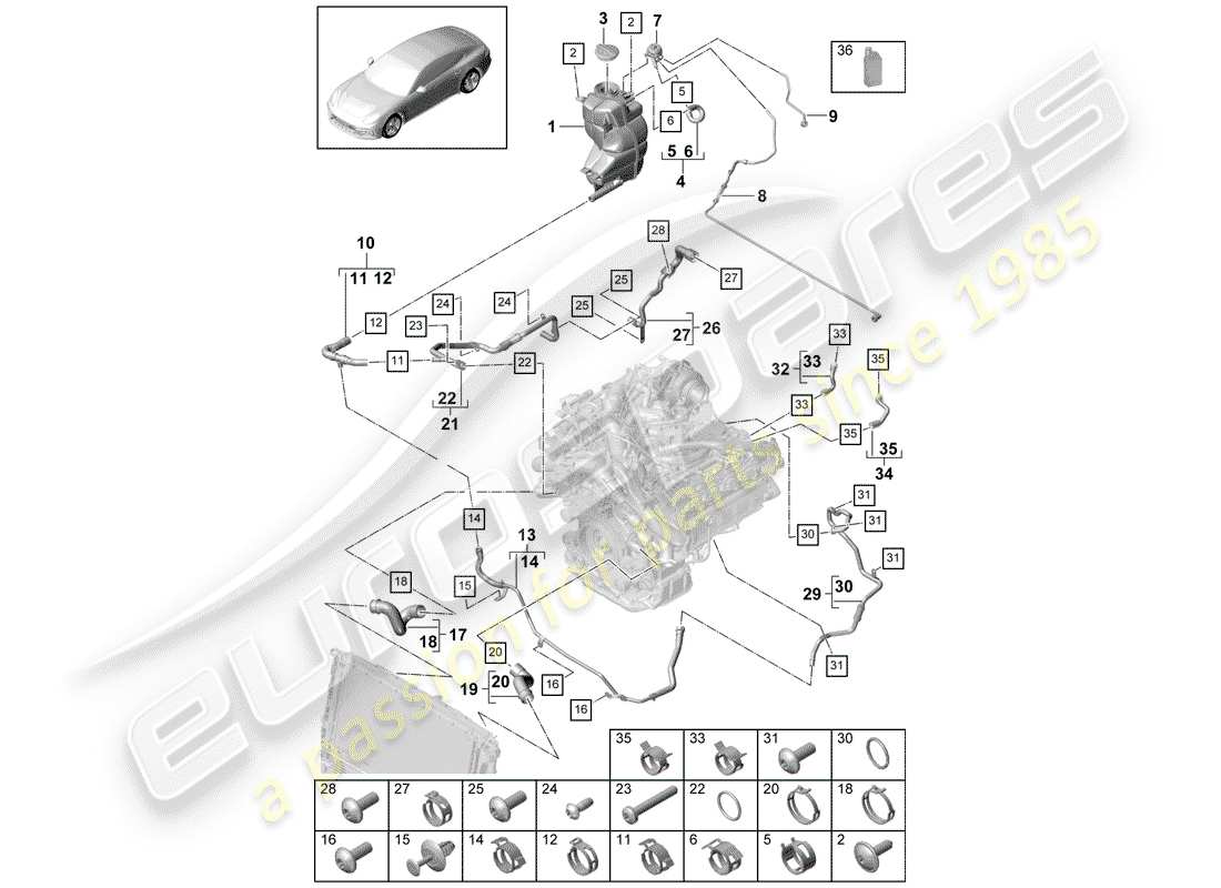 porsche 2017 (panamera 971-1) refroidissement par eau schéma des pièces
